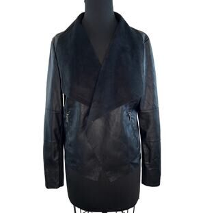 Bagatelle Black Long Sleeve Faux Leather Drape Open Womens Jacket Size L